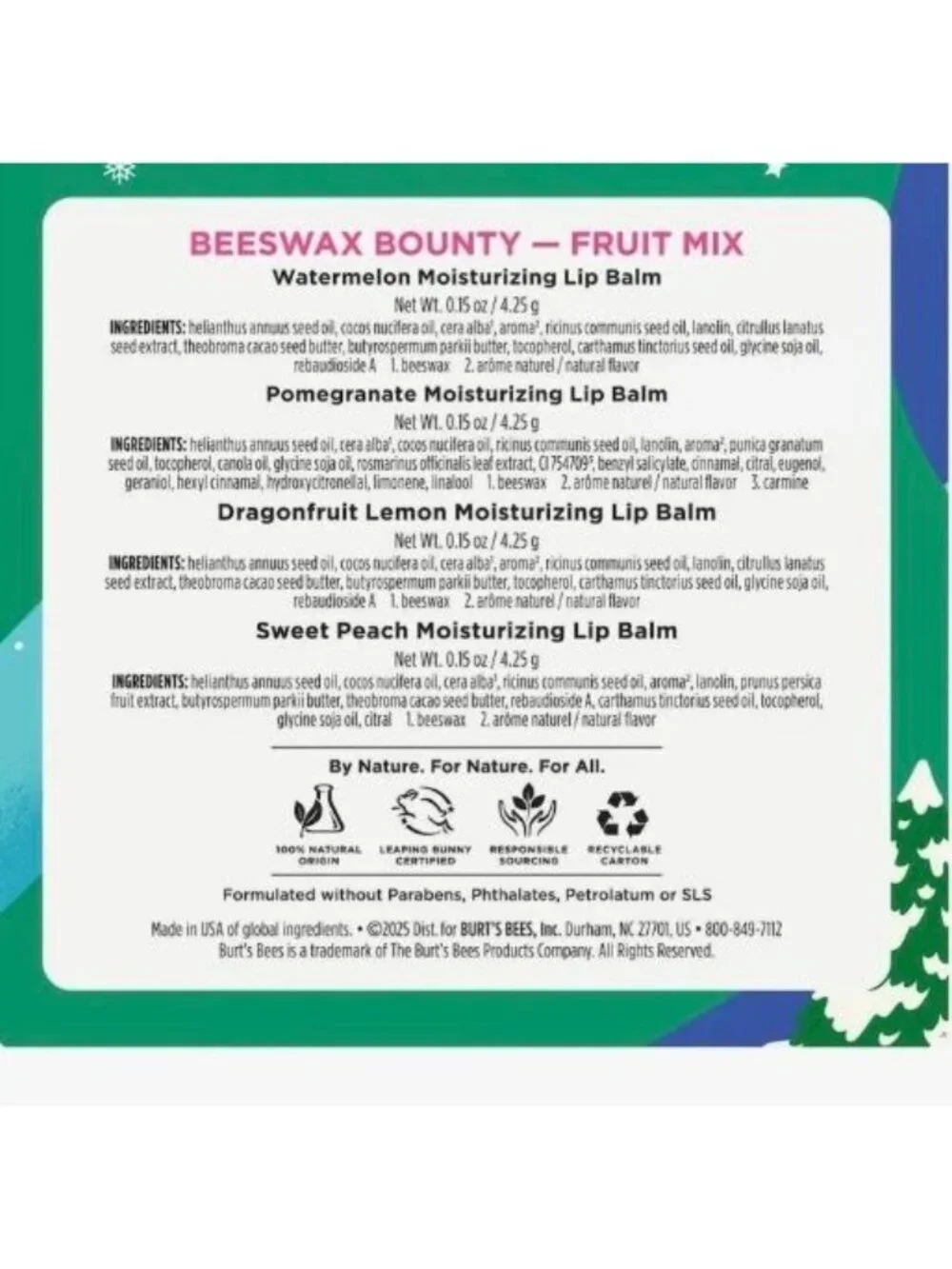Burt's Bees Holiday Limited Edition Stocking Stuffer Lip Balm Fruit Mix 4ct